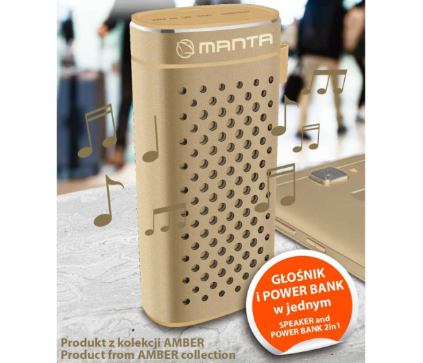 MANTA PowerBank + Głośnik 2W1 BT 4000 mAh MPBC7G Amber Złoty - 1387499 - zdjęcie 2